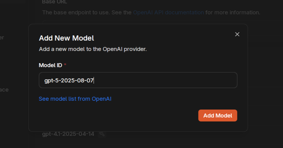 Manually adding GPT-5 model name