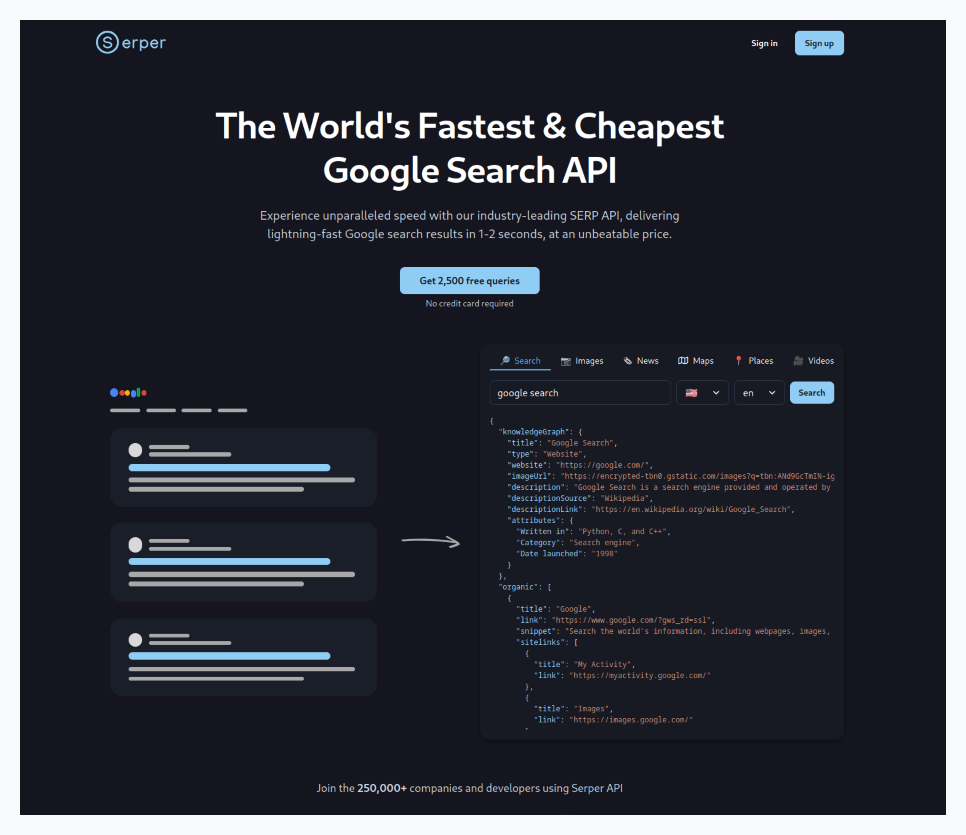 Serper homepage