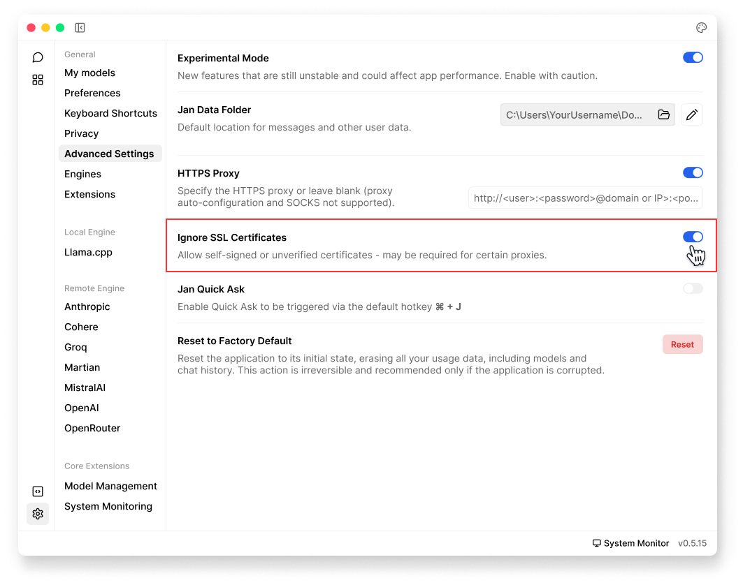 Ignore SSL Certificates